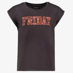 TwoDay Meisjes T-shirt met tekstopdruk zwart New