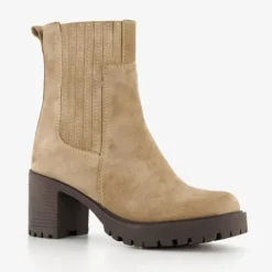 Harper Suede dames enkellaarsjes met hak beige Outlet