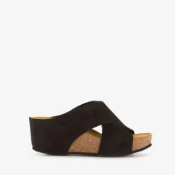 Hush Puppies Suede dames slippers sleehak zwart Clearance