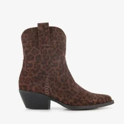 Harper Suede dames western laarzen met panterprint bruin New