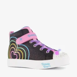 Skechers Twinkle Toes hoge meisjes sneakers met lichtjes zwart roze New
