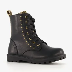 Blue Box Zwartemeisjes veterboots met gouden studs New